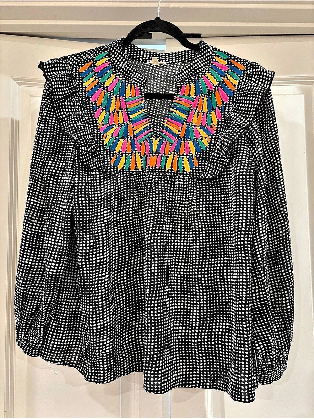 Jodifl Polka Dot Ruffle Blouse in Black & White Size XS Like New